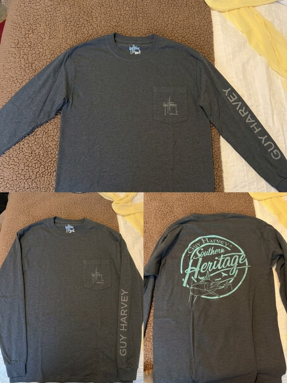 Guy Harvey Charcoal Long-Sleeve Tee with Mint Back Graphic